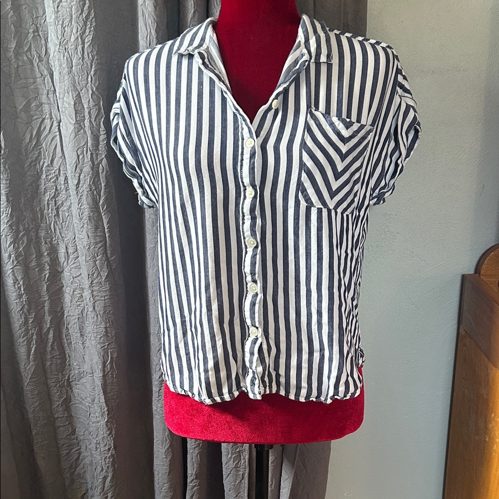 Navy/White Striped Button Down Shirt